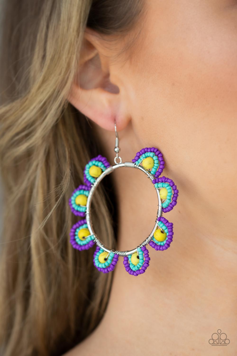 Paparazzi Accessories: Groovy Gardens - Yellow Purple Earrings