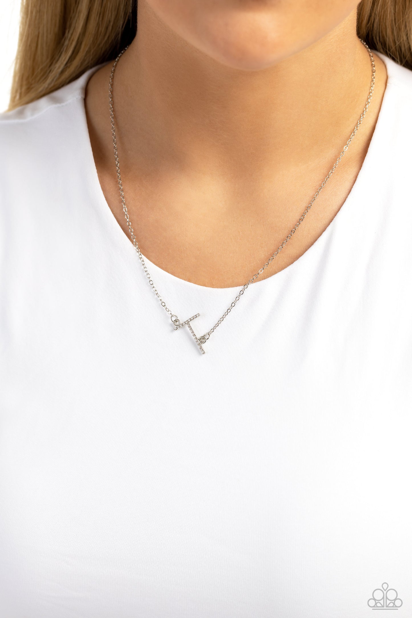 Paparazzi Accessories: INITIALLY Yours - T - White Necklace