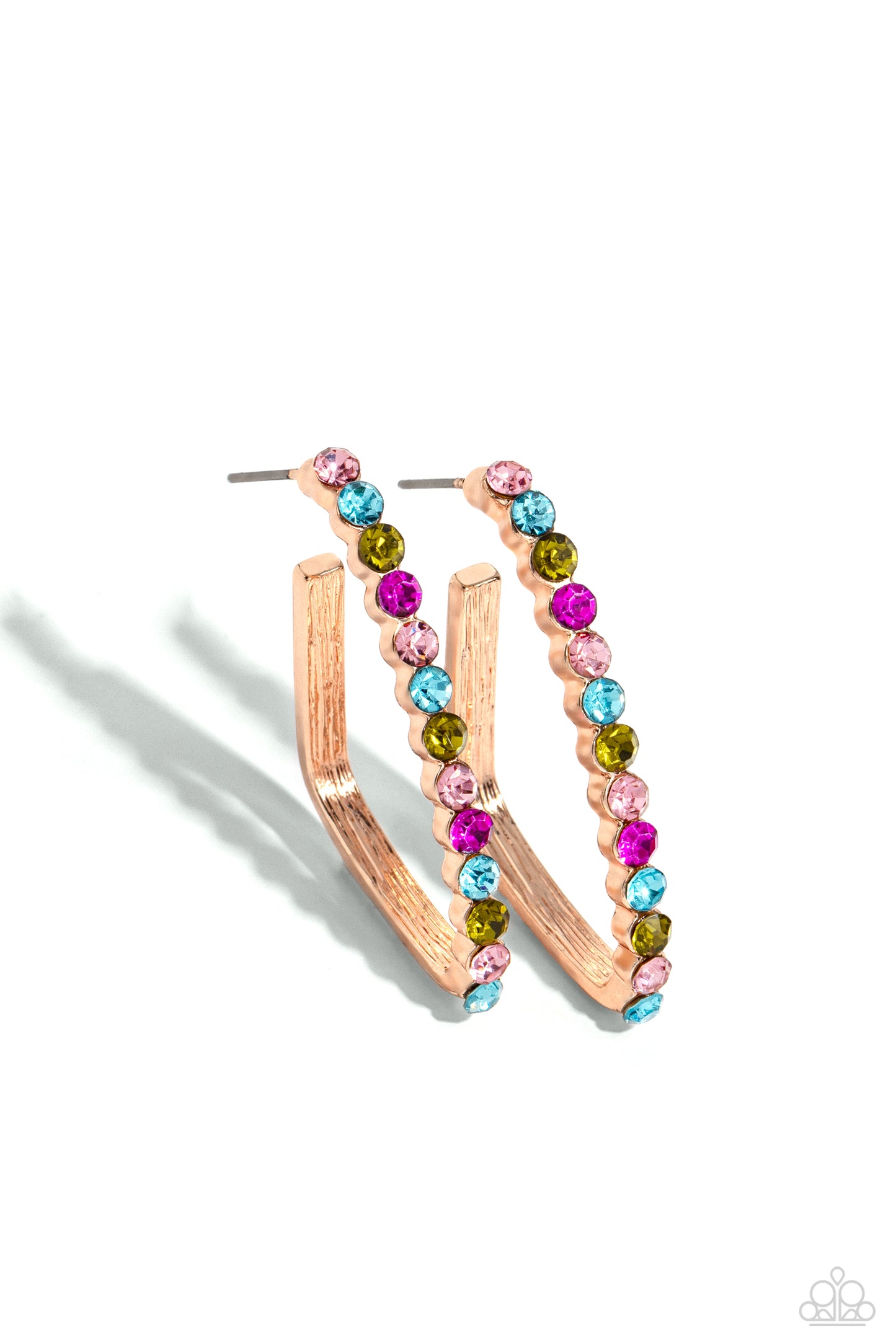 Paparazzi Accessories: Triangular Tapestry - Rose Gold Earrings