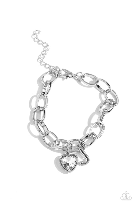 Paparazzi Accessories: Guess Now Its INITIAL - White - J Bracelet